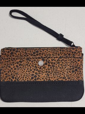 Lands' End Leopard Print Wristlet in Black and Tan